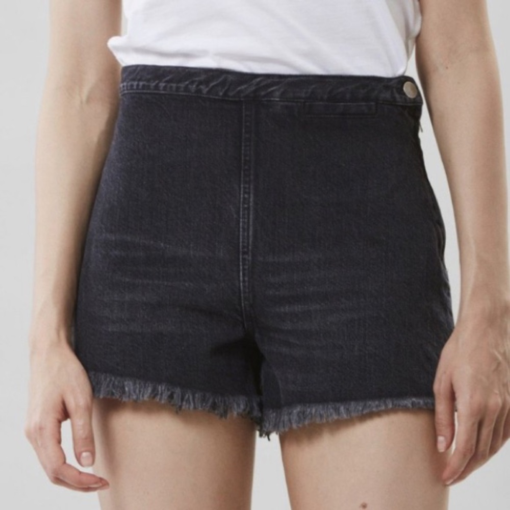 Rachel Comey Ignite Shorts Black Denim Jeans Frayed Hem Button Zipper Fly USA-4